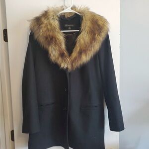 INC Black Faux Fur removable Collar Coat very elegant and warm XL